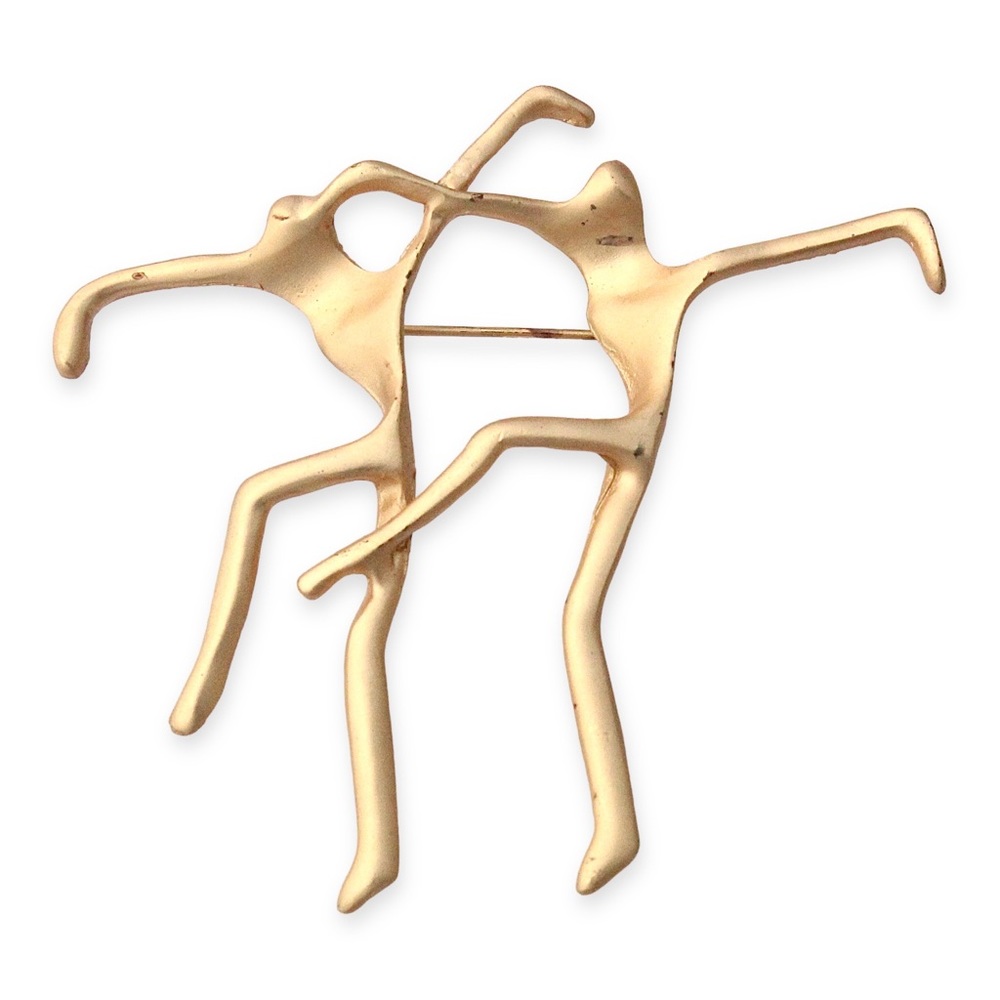 Vintage Modernist Dancers Brooch Two People Dancing Abstract Gold Tone Pin